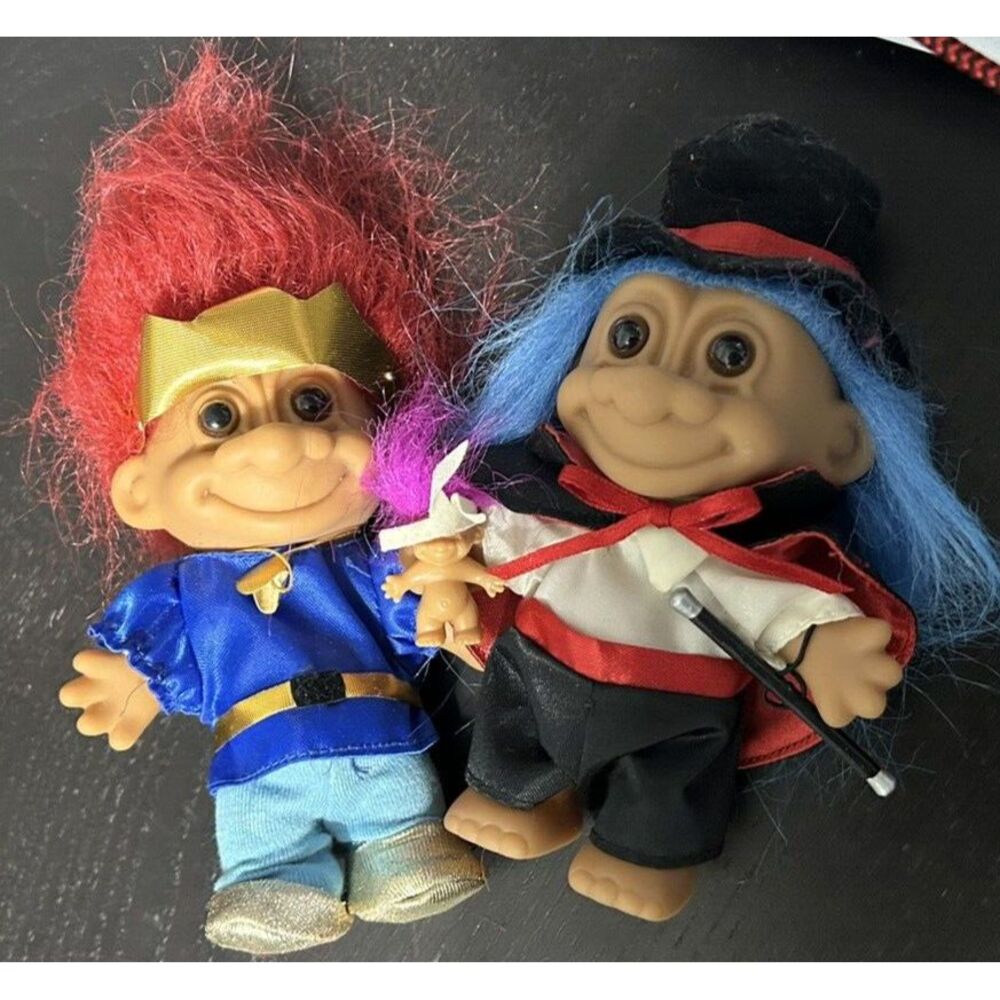 Russ 5" Easter Magician Troll Doll Rabbit Hat Blue Hair & Prince Charming Doll